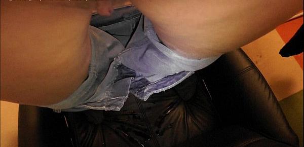  Totally soaking office chair and wetting jeans pee play